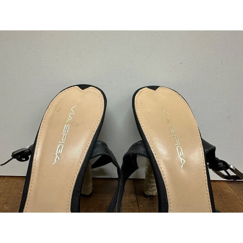 Via Spiga women size 7.5 M leather sole & black Fabric upper rope heeled sandals